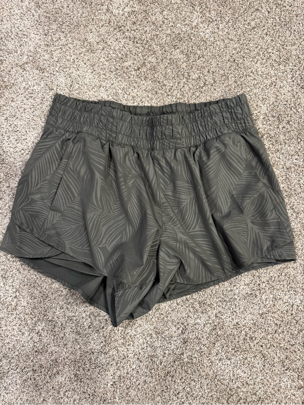 Avia Olive Green Leaf-Print Athletic Shorts